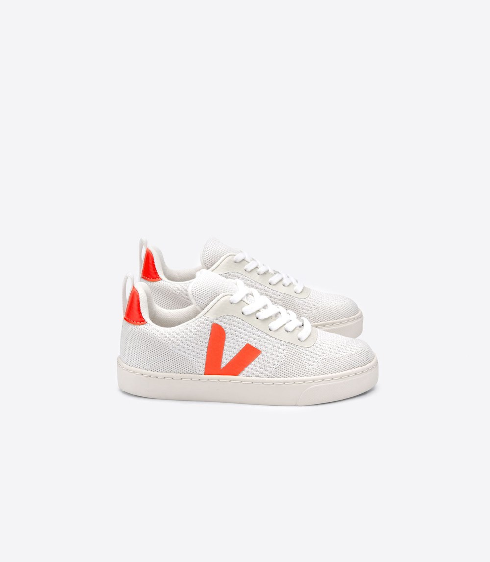 Tenis Veja Niños - V-10 Malha - Blancos/Naranjas - 325OTGFYB